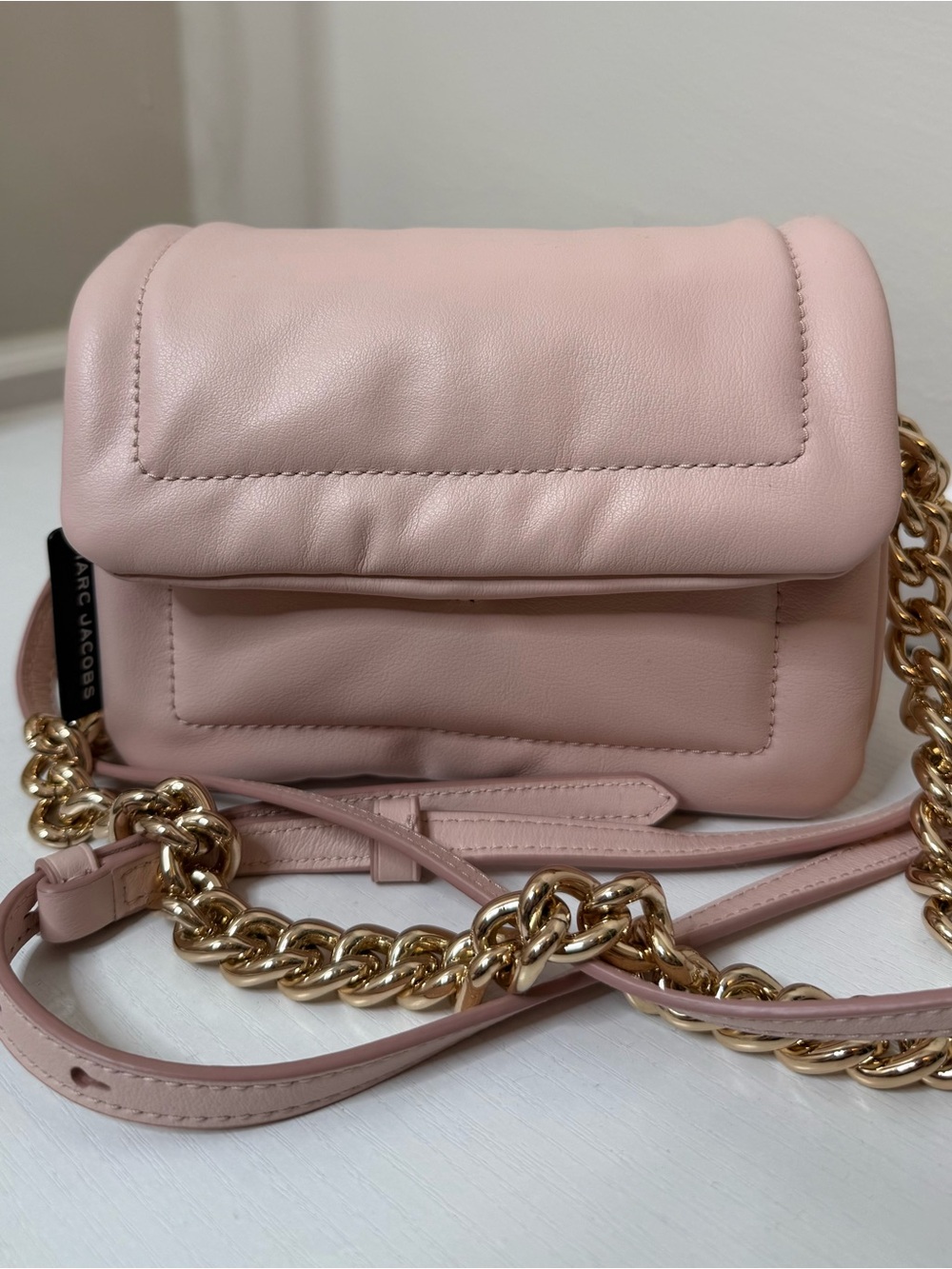 Marc Jacobs Blush Pink Padded Crossbody with Gold Chain